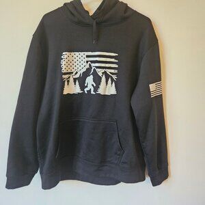 Black Bigfoot Hoodie With American Flag Mountain Design men's XL polyester